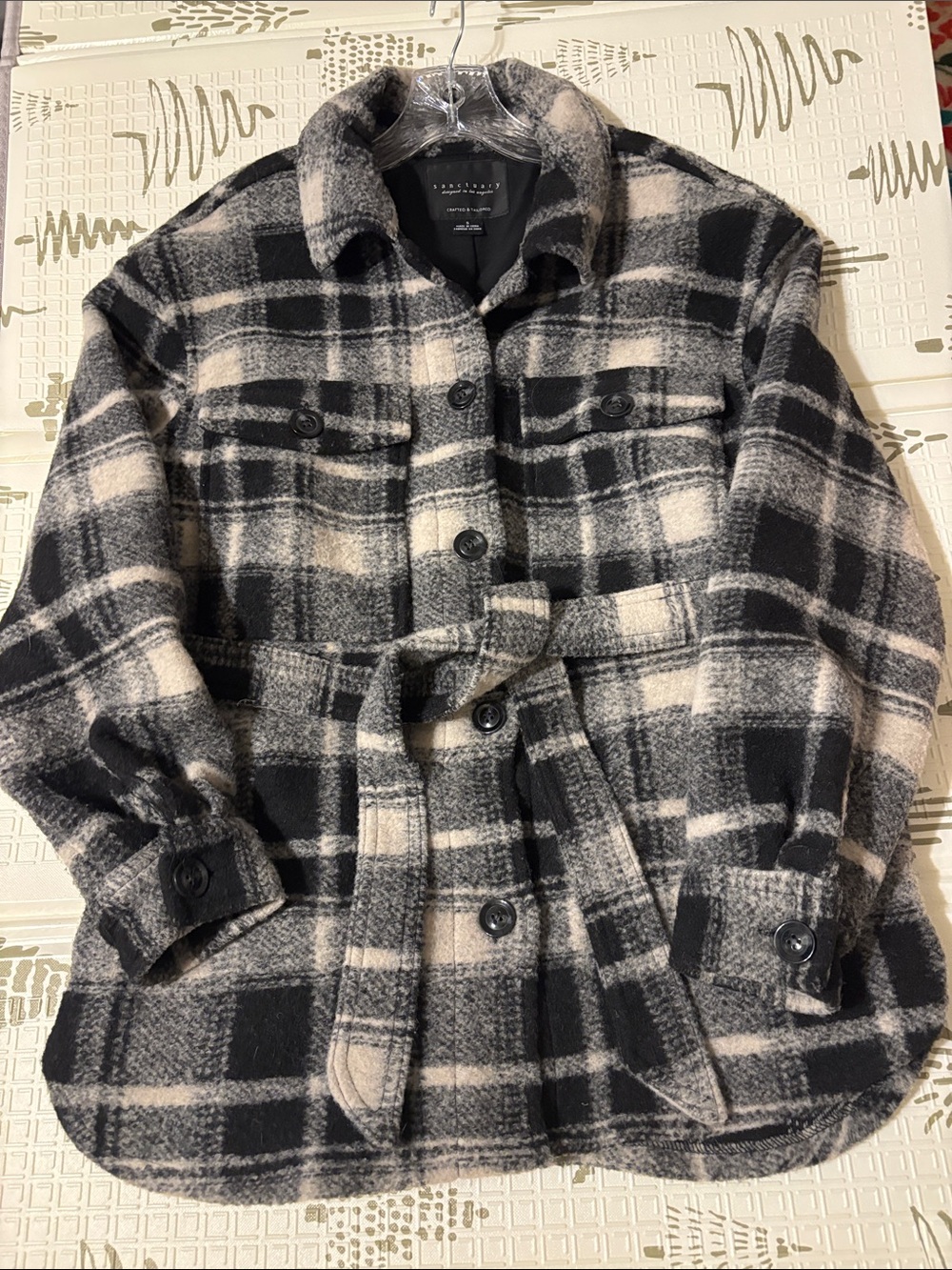 Sanctuary Black & Cream Plaid Belted Utility Jacket